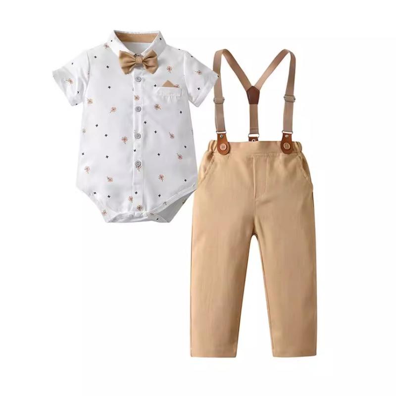 ロンパース 男の子 ベビー服 紳士風 英国風 セットアップ 半袖 サスペンダーパンツ コットン 綿 柔らか..