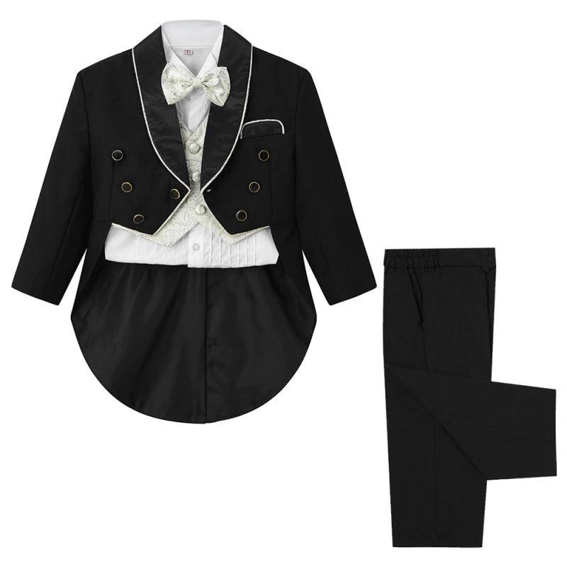 燕尾服 男の子 ベビー キッズ タキシード 礼服 フォーマル トップス単品 ジャケット 蝶ネクタイ 記念撮影 発表会 結婚式 黒 ブラック 高級感 欧米風 レトロ かっこいい おしゃれ ポリエステル 綿 オールシーズン