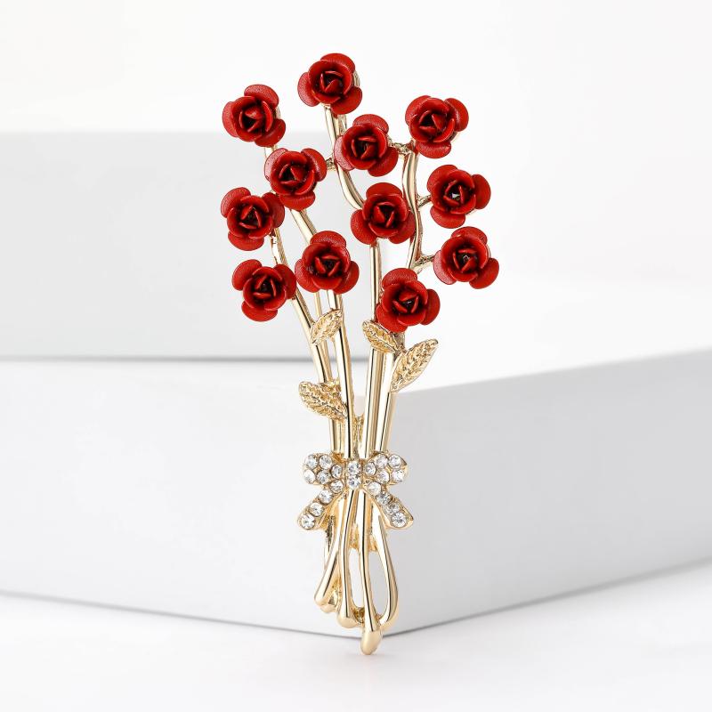 ブローチ レディース バラ 薔薇 フラワー モチーフ 襟ピン コサージュ 華やか アクセサリー ジュエリー 上品 エレガント きれいめ 大人 かわいい ラインストーン ジルコニア エナメル 塗装 合金 レッド 赤 春夏 結婚式 パーティー 普段使い