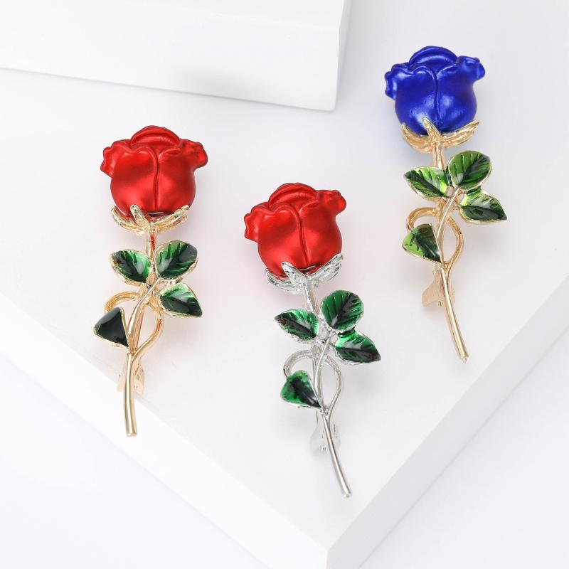 ブローチ レディース 薔薇 バラ ローズ エレガント アクセサリー 上品 高級感 ラインストーン ジルコニア エナメル 合金 ブルー ゴールド シルバー 通勤 オフィス 普段使い 秋冬 華やか ピンバッジ 襟飾り