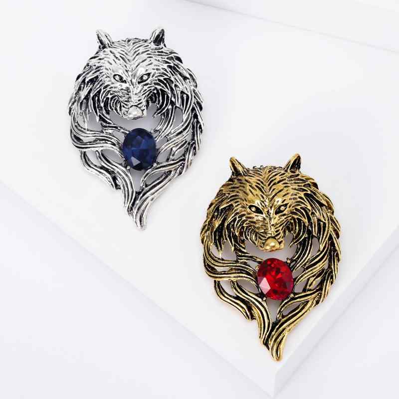 ブローチ メンズ レディース 狼 ウルフ オオカミ レトロ ヴィンテージ風 アンティーク風 ペンダントトップ スーツ用 ジャケット用 通勤 アクセサリー 欧米風 合金 ラインストーン ゴールド シルバー カッコいい ワイルド
