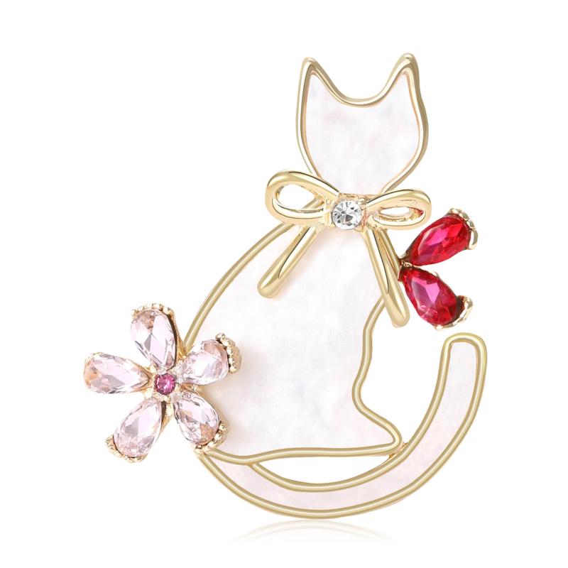 乐天商城 - ブローチ レディース コサージュ ピンバッジ アクセサリー 猫 ネコ アニマル 動物 モチーフ かわいい 韓国 キラキラ ラインストーン ビジュー 電気メッキ加工 高級感 通勤 普段使い パーティー 春夏 金 銀 ウエスト調整 チラ見え防止