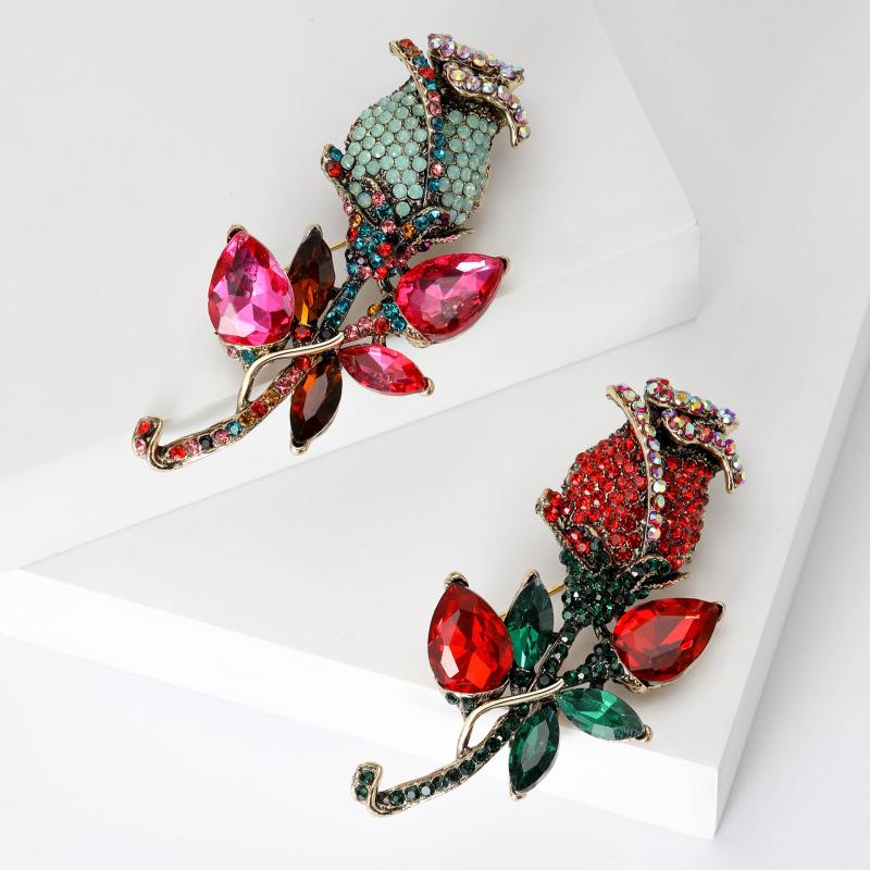 ブローチ レディース コサージュ 薔薇 バラ ローズ 花 フラワー 植物モチーフ レトロ アンティーク調 ..