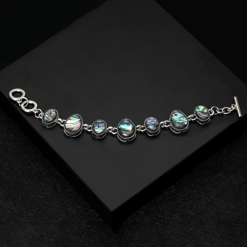 ブレスレット メンズ レディース アワビ貝 シェル レインボー シルバー レトロ ヴィンテージ風風 ボヘミアン エスニック 幾何学 サイズ調節可能 春夏 ペア カップル カジュアル 通勤 普段使い アクセサリー 高級感