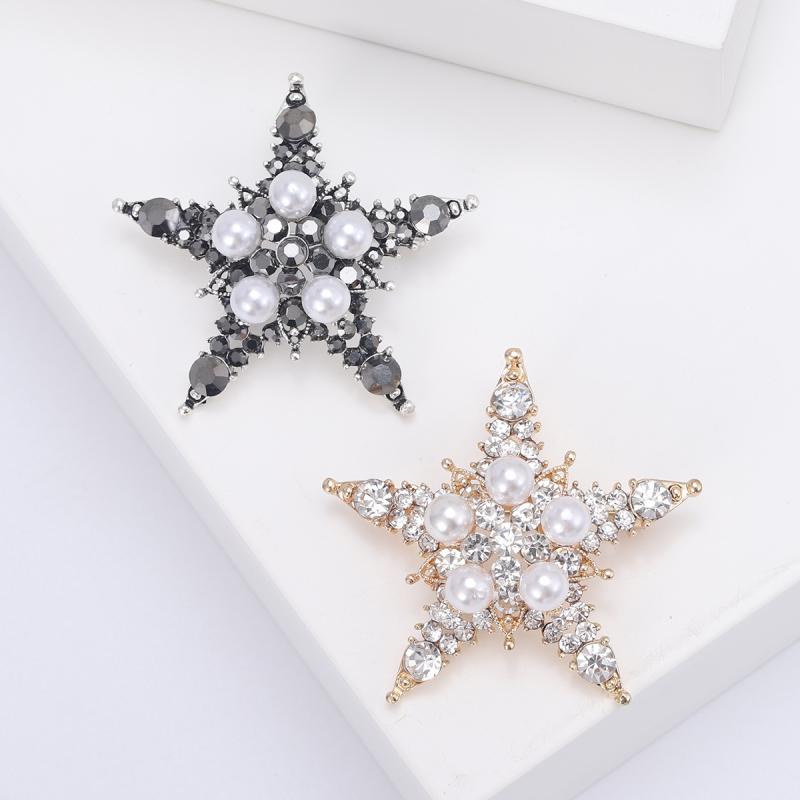 ブローチ レディース コサージュ 胸飾り ピンバッジ 2WAY ペンダント アクセサリー 星形 スター 星モチーフ 高級感 上品 華やか キラキラ ジルコニア ラインストーン パール フェイクパール 合金 ブラック ゴールド 春夏 秋冬 結婚式 パーティー