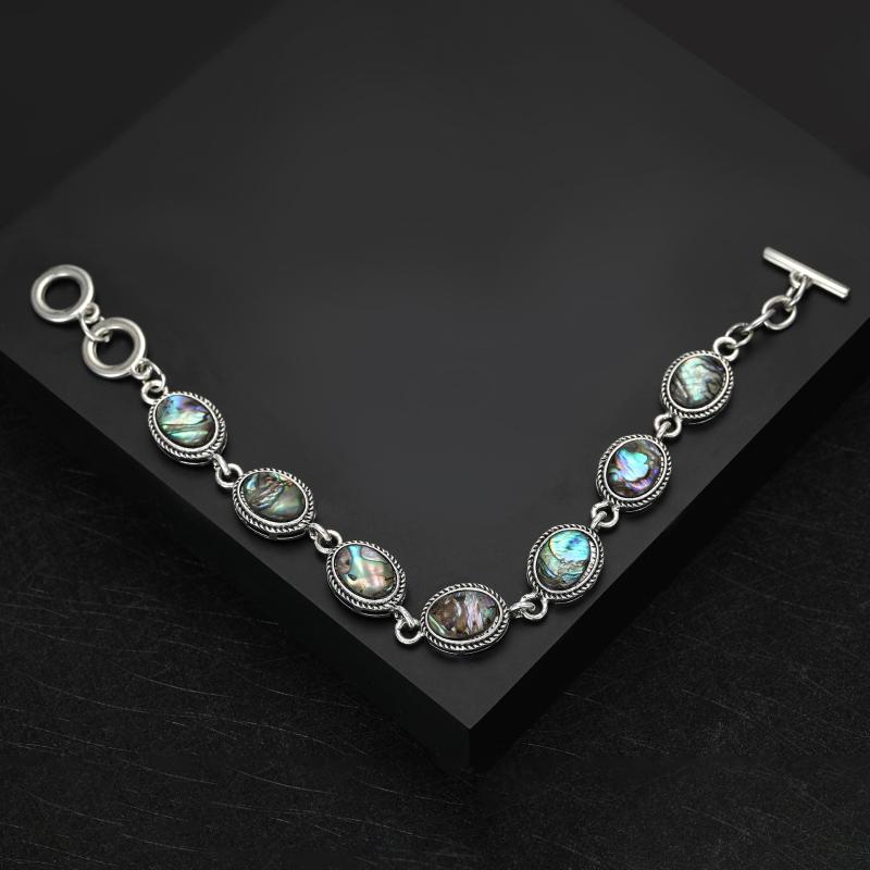 ブレスレット メンズ レディース アワビ シェル 素材 腕輪 アクセサリー ティアードロップ 水滴型 円形 ラウンド 幾何学 ヴィンテージ風調 アンティーク エスニック 春夏 シルバー 普段使い 旅行 リゾート 高級感