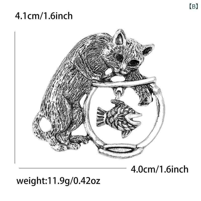 ブローチ メンズ レディース 男女兼用 猫 ネコ 魚釣り レトロ かわいい カートゥー...