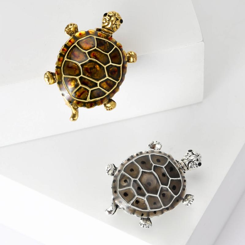 ブローチ レディース カメ 亀 幸運 縁起物 エナメル 合金 ピンバッジ 胸飾り アクセサリー レトロ ヴィ..