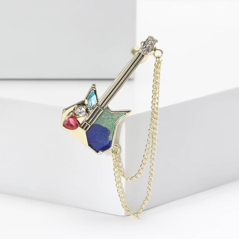 ブローチ メンズ レディース ギター 楽器 モチーフ バッジ コサージュ 合金 ラインストーン チェーン ..