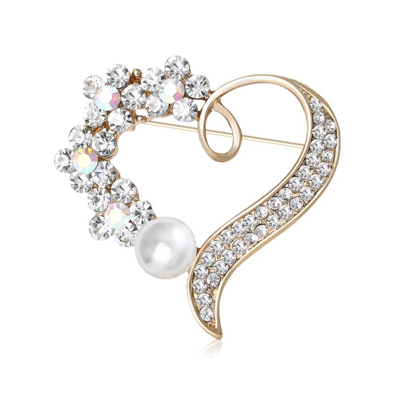 ブローチ レディース 胸飾り コサージュ 襟元 ハートモチーフ パール ラインストーン ビジュー フラワ..