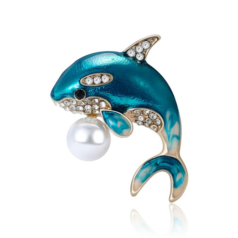 ブローチ レディース シャチ オルカ 鯱 動物 ブルー エナメル 合金 かわいい 小さめ ミニ 繊細 高級感 ..