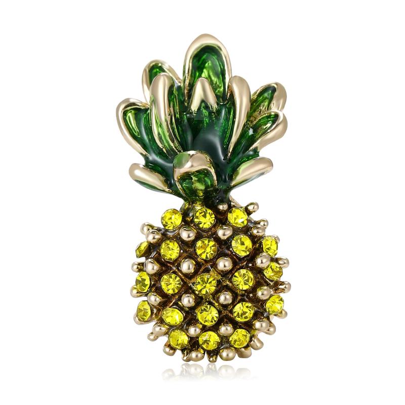ブローチ メンズ レディース バッジ パイナップル 果物 フルーツ モチーフ ジルコニア ラインストーン ..