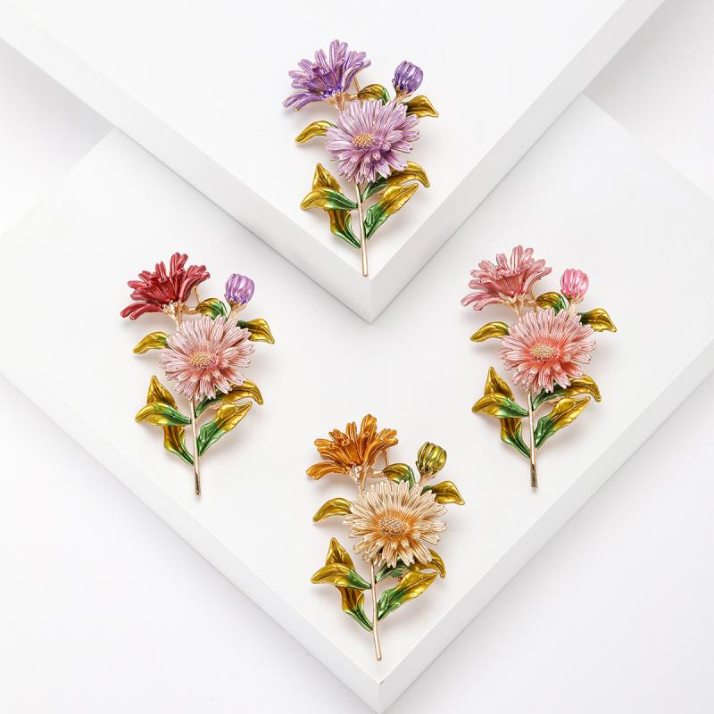 ブローチ レディース 雛菊 デイジー レトロ 華やか 上品 気品 アンティーク調 胸飾り コサージュ ピン..