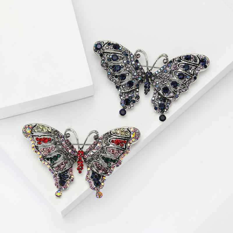 ブローチ レディース 蝶 バタフライ 透かし彫り ラインストーン ジルコニア 合金 レトロ ヴィンテージ..