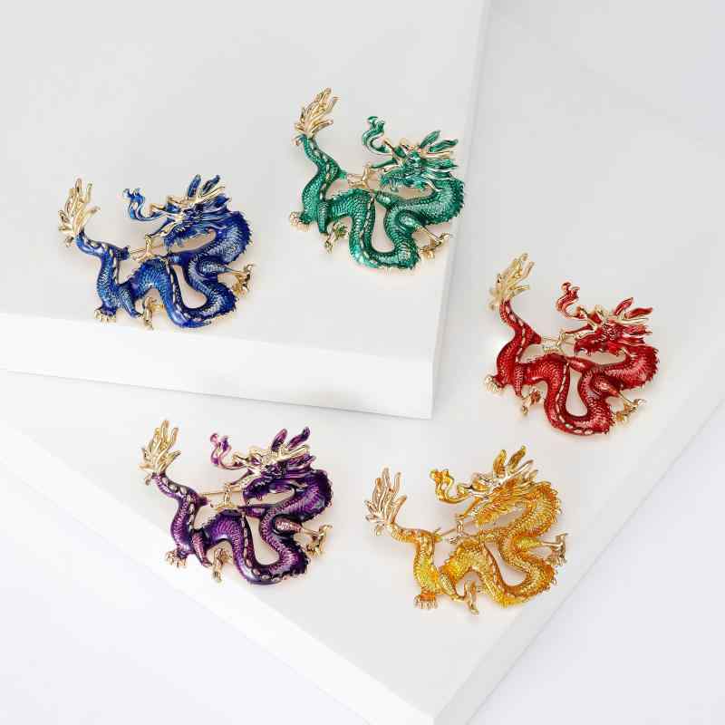 ブローチ レディース 龍 ドラゴン 竜 辰年 コサージュ ピンバッジ 胸飾り アクセサリー 高級感 エナメル 七宝焼き風 上品 シンプル 個性的 和風 和装 卒業式 入学式 パーティー 合金 レッド ブルー グリーン