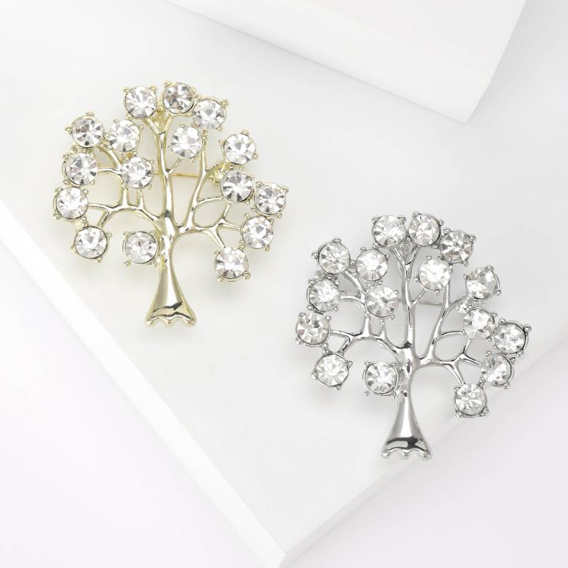 ブローチ レディース 女性用 コサージュ アクセサリー ラッキーアイテム 幸運 木 植物 ジルコニア 合金..