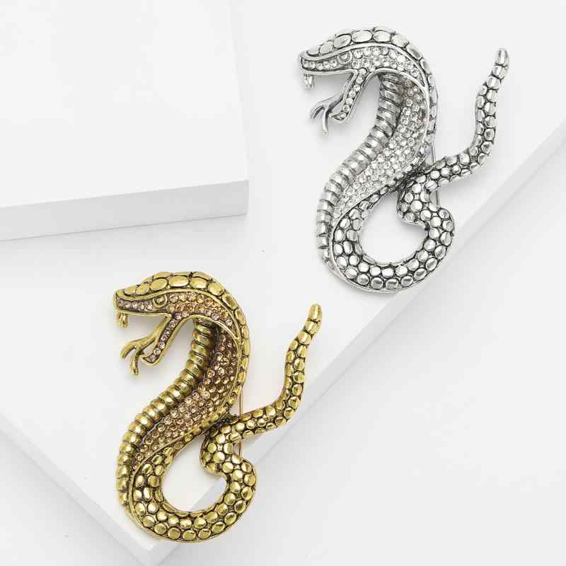 ブローチ メンズ レディース コブラ 蛇 ヘビ スネーク 動物 ラインストーン ジルコニア 合金 ゴールド ..