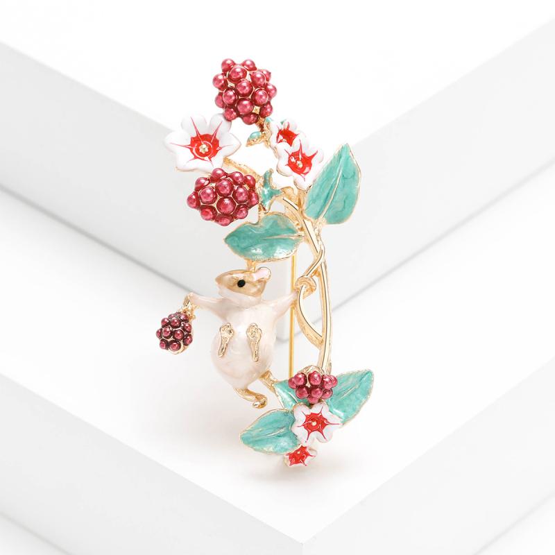 ブローチ レディース 胸飾り ピン アクセサリー 秋冬 ボタニカル リス 葡萄 ブドウ 小動物 アニマルモ..