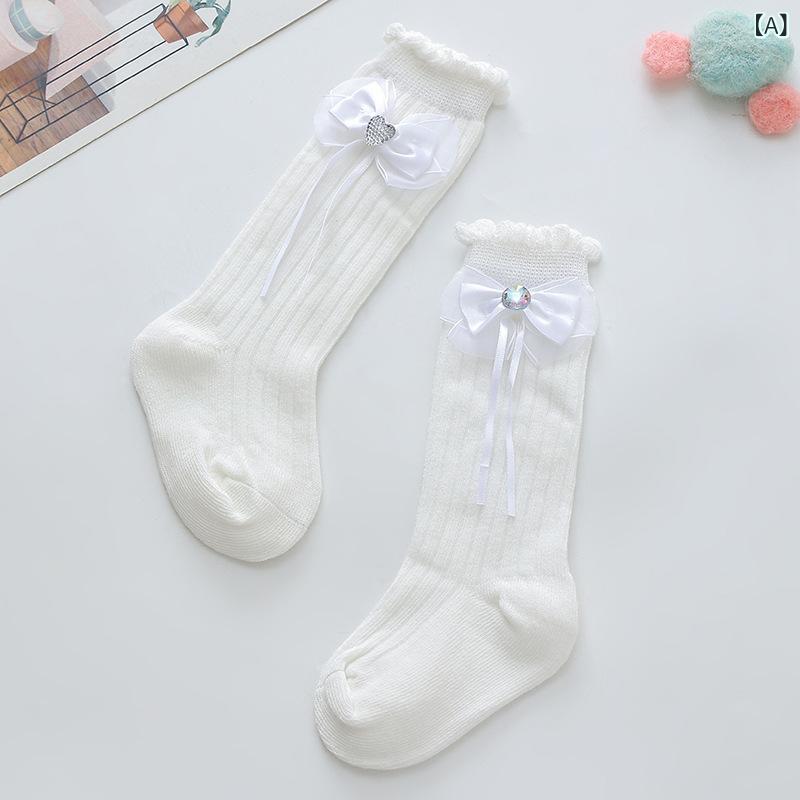 フロントップ楽天市場店の靴下 女の子 ベビー キッズ 子供 ハイソックス クルー丈 リボン レース フリル コットン 綿素材 柔らかい 通気性 吸汗 無地 かわいい お姫様 プリンセス 発表会 結婚式 お祝い 赤 白 ピンク オールシーズン コーマ綿 基準｜アングル2
