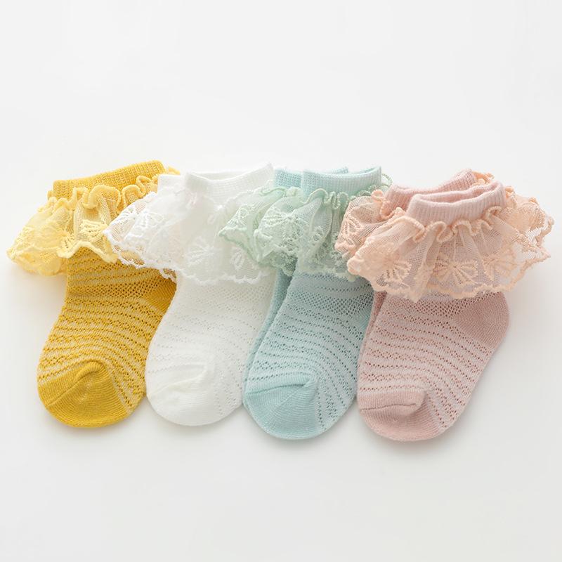 靴下 ベビー 女の子 ソックス レース フリル メッシュ 通気性 吸汗性 春夏 薄手 コットン 綿 赤ちゃん ..