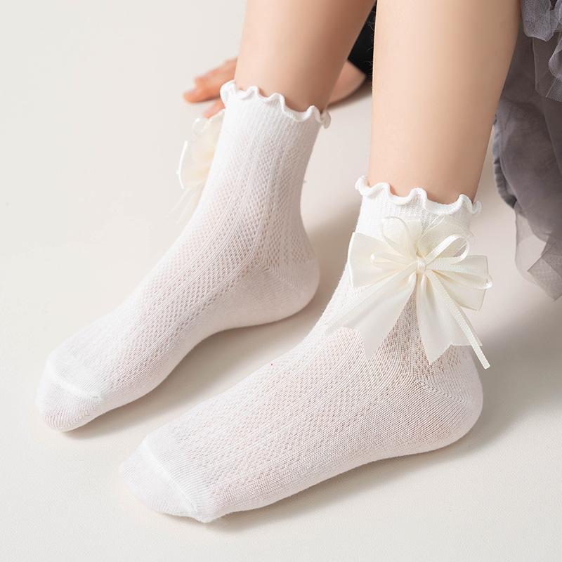 靴下 女の子 子供 ベビー 春夏 薄手 メッシュ 通気性 吸汗 速乾 防臭 綿 コットン フリル レース リボ..
