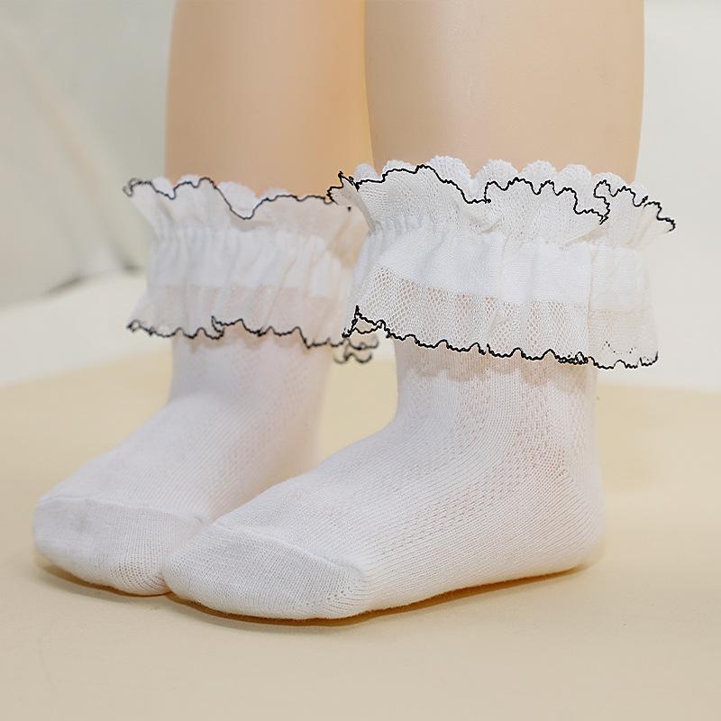 靴下 女の子 キッズ ベビー 子供用 ソックス 綿 コットン 春夏 通気性 吸汗 薄手 軽量 フリル レース ..