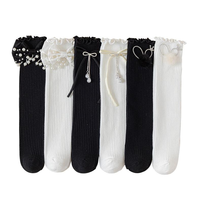 靴下 女の子 キッズ ロリータ リボン ロング ニーハイ 膝丈 姫系 発表会 結婚式 普段使い 秋冬 コーマ..