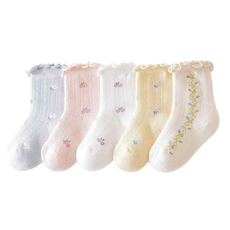 Socks - 靴下 女の子 キッズ ベビー 子供 春夏 メッシュ レース フリル くるぶし丈 シームレス 薄手 通気性 吸汗 防臭 コーマ綿 コットン かわいい おしゃれ ゆったり 締め付けない 白 ベージュ ピンク お出かけ