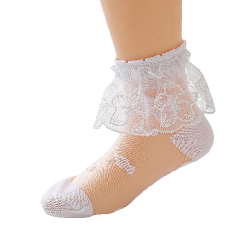 靴下 女の子 春夏 子供 ソックス シースルー 透け感 レース フリル プリンセス風 メッシュ ショート丈 ..