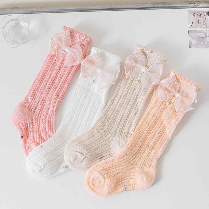 靴下 女の子 ベビー キッズ 子供 リボン プリンセス クルー丈 ルーズソックス メッシュ素材 通気性 吸汗性 綿 コットン 快適 薄手 無地 春夏 ホワイト ピンク カーキ お出かけ 通園 普段使い かわいい ソックス