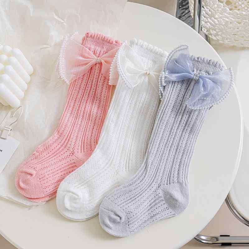 靴下 女の子 ベビー キッズ 子供 春夏 プリンセス クルー丈 ハイソックス リボン フリル レース メッシ..