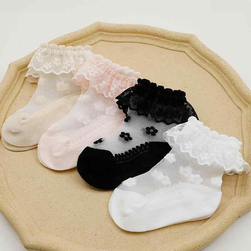 靴下 女の子 ベビー キッズ ショートソックス フリルソックス レース シアー メッシュ素材 透け感 春夏..