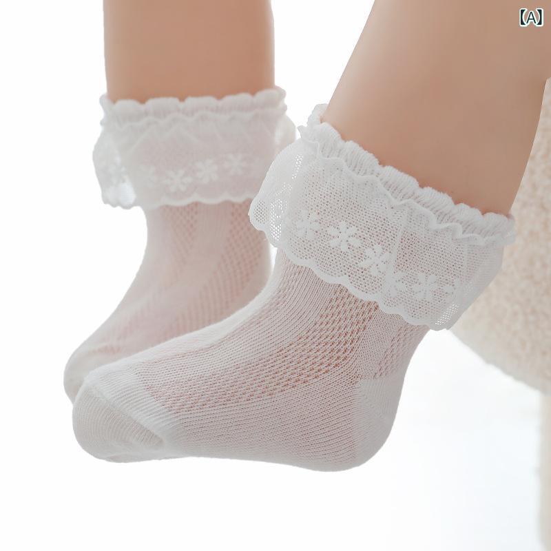 フロントップ楽天市場店の靴下 女の子 キッズ ベビー 子供 春夏 綿 コットン レース フリル メッシュ 通気性 吸汗 薄手 柔らかい プリンセス かわいい お姫様 洋風 ガーリー 発表会 入園式 ダンス 白 ピンク ブラウン ショート丈 くるぶし丈｜アングル2
