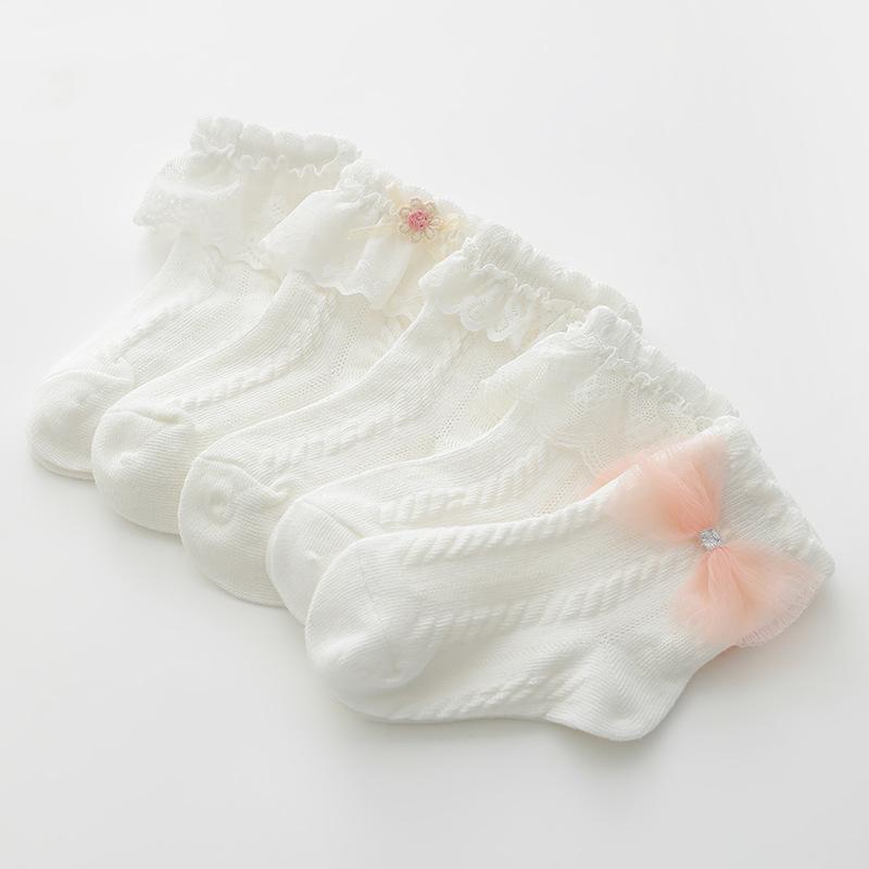 Socks - 靴下 女の子 キッズ ベビー 春夏 薄手 メッシュ 通気性 吸汗 コットン コーマ綿 白 レース フリル リボン かわいい プリンセス 小学生 スクール 発表会 お出かけ 柔らかい 蒸れにくい 快適 履き心地