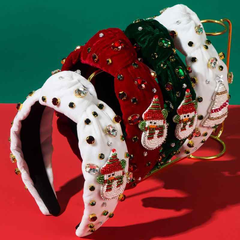 カチューシャ レディース ヘアアクセサリー クリスマス サンタクロース クリスマスツリー 秋冬 ベルベット ベロア ラインストーン ビジュー 手縫い ビーズ 樹脂 華やか おしゃれ かわいい パーティー イベント コスプレ 赤 緑 白