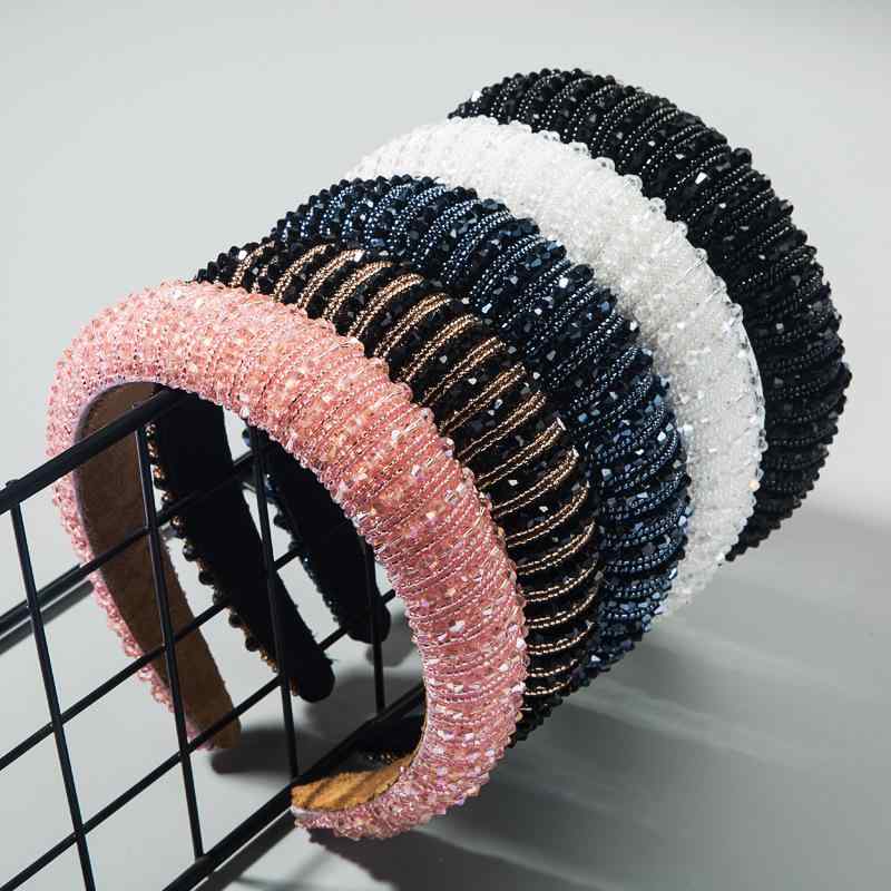 Cachucha - カチューシャ レディース ヘッドバンド ヘアアクセサリー バロック調 クリスタル ビーズ ビジュー ハンドメイド 髪飾り キラキラ 華やか ゴージャス かわいい 上品 洗顔 結婚式 パーティー ブラック レッド ホワイト 布素材 太め 痛くない