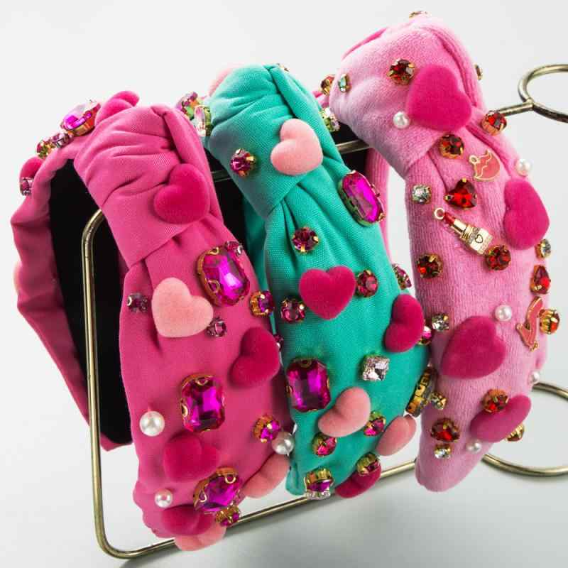 カチューシャ レディース ヘアバンド 髪飾り アクセサリー 幅広 ワイド 結び目 ハート ジルコニア ビジュー かわいい 上品 高級感 無地 布製 痛くない 小顔効果 春夏 マゼンタ ピンク ブルーグリーン パーティー 普段使い お呼ばれ フェミニン 大