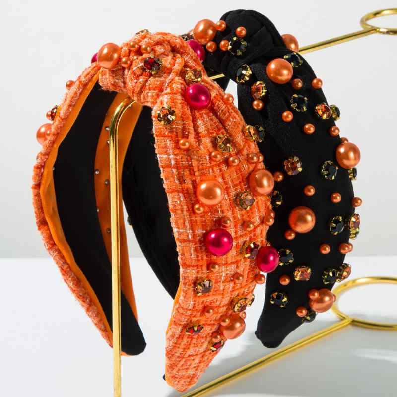 カチューシャ レディース ヘアバンド 髪飾り 布製 ラインストーン パール ビジュー 結び目 ノット 幅広..