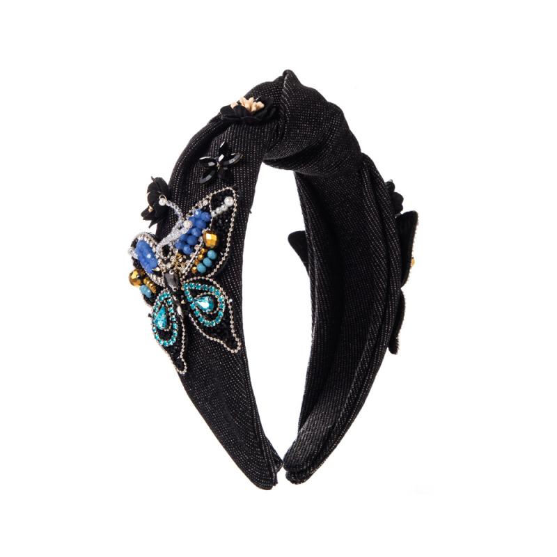 カチューシャ レディース ヘアバンド 幅広 ワイド フレンチ エレガント 上品 ビーズ ラインストーン ジルコニア バタフライ 蝶 髪飾り 通勤 オフィス パーティー 華やか 高級感 韓国 小物 ブラック ネイビー 春夏