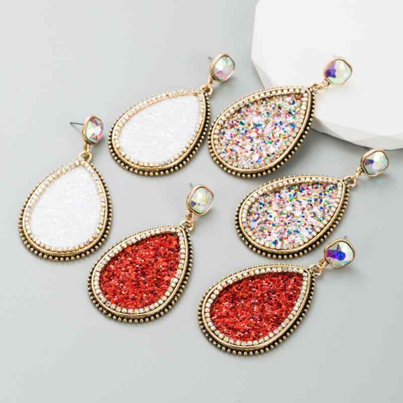 ピアス レディース レトロ 高級感 大ぶり ティアードロップ 水滴 幾何学 ラインストーン 合金 個性的 春夏 アクセサリー ジュエリー 女性用 キラキラ 華やか ゴージャス 白 赤 マルチカラー パーティー 普段使い