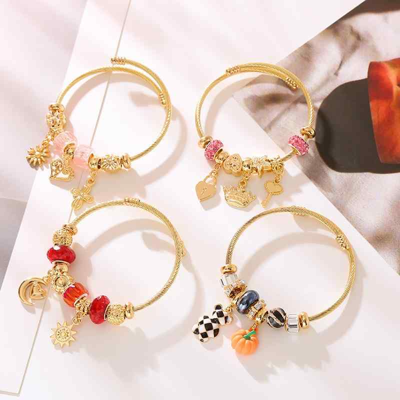 ブレスレット メンズ レディース バングル アクセサリー ビーズ ステンレス 合金 色褪せ防止 錆びにくい アジャスター付 ハート アニマル ジルコニア 通勤 普段使い 旅行 黒 赤 ピンク 秋冬