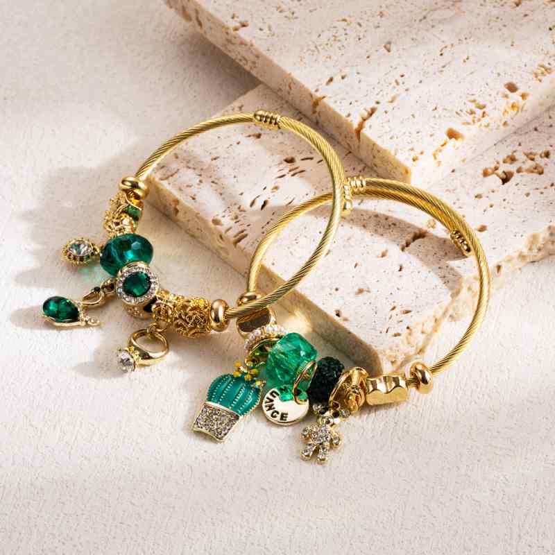 ブレスレット メンズ レディース バングル 腕輪 アクセサリー ステンレス 合金 ジルコニア ビーズ エメ..