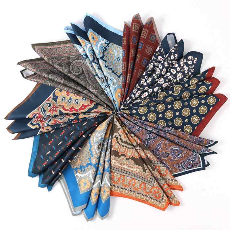 ポケットチーフ メンズ ハンカチ 紳士用 ペイズリー ドット 花柄 プリント 高級感 レトロ 春夏 ビジネス フォーマル カジュアル ポリエステル 柔らかい スクエア型 大判 ネイビー ワインレッド グレー