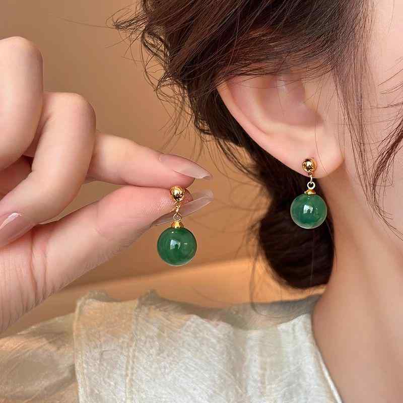 粉红色 - ピアス レディース 耳飾り アクセサリー ジュエリー 緑 レトロ アンティーク調 中華風 オリエンタル エスニック 如意 モチーフ 個性的 高級感 上品 エレガント シンプル ハンドメイド 秋冬 普段使い お出かけ パーティー