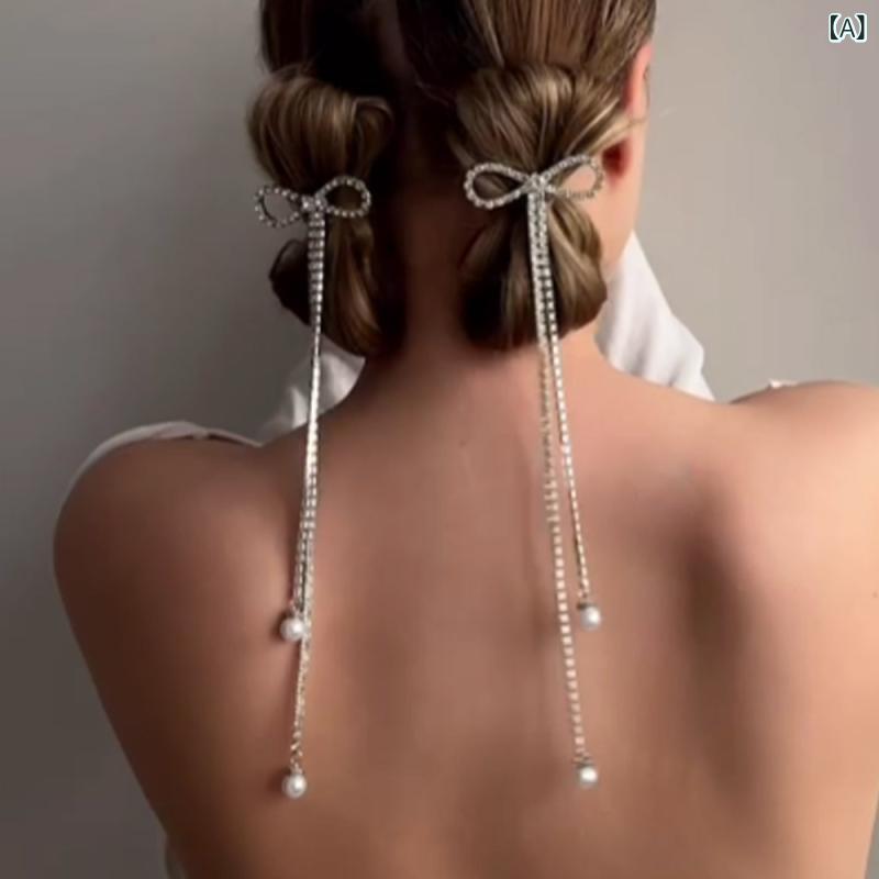 ヘアアクセサリー レディース 髪留め バレッタ ヘアクリップ リボン チャーム 揺れる タッセル ラインストーン ジルコニア パール 電気メッキ加工 上品 高級感 シンプル 通勤 普段使い 結婚式 かわいい 春夏 シルバー ゴールド