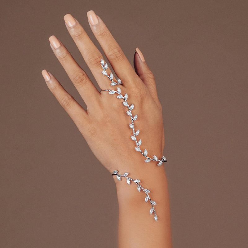 Hawaiian Jewelry - ブレスレット レディース フィンガーリング 指輪 腕輪 ラインストーン ビジュー ジルコニア リーフ 葉っぱ 幾何学 サークル 電気メッキ加工 華やか 上品 ゴージャス 結婚式 二次会 パーティー 春夏 シルバー ゴールド