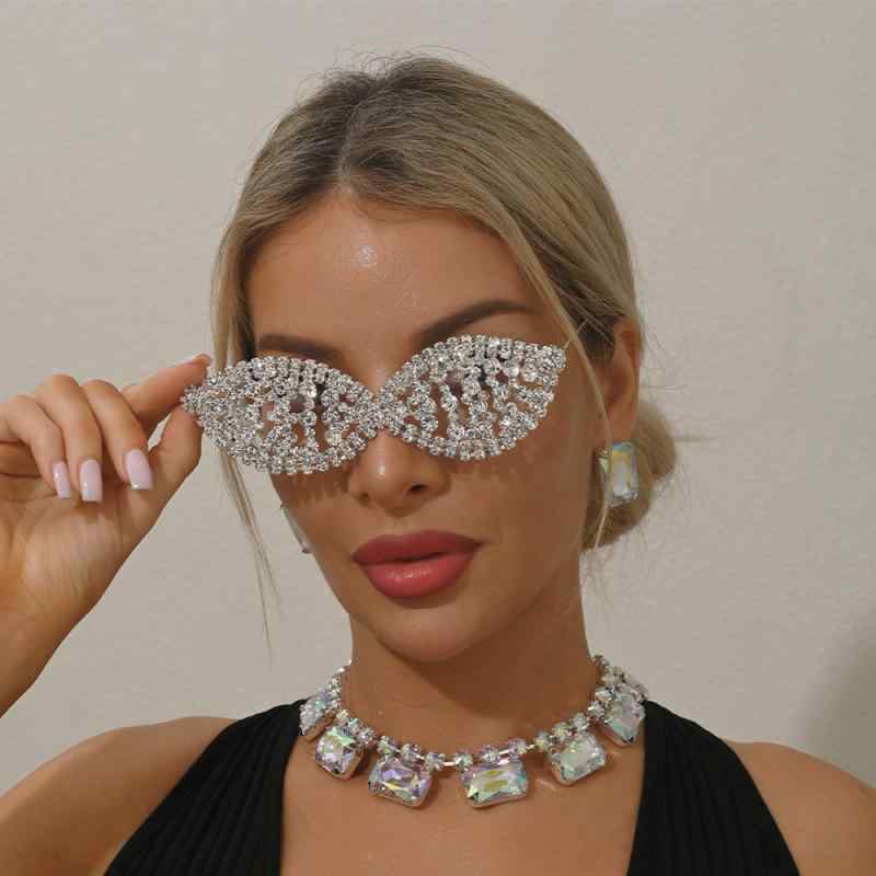 眼鏡フレーム メンズ レディース 秋冬 ラインストーン ジオメトリック 幾何学 欧米風 レンズなし オーバル 楕円形 ハーフリム 個性的 インポート風 シルバー ゴールド キラキラ ゴージャス 高級感 小顔効果 通勤 パーティー 撮影用