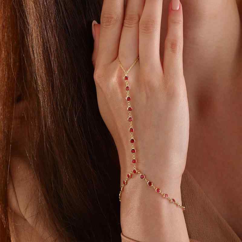 ブレスレット レディース リングブレスレット フィンガーブレスレット 指輪 一体型 ジルコニア ライン..