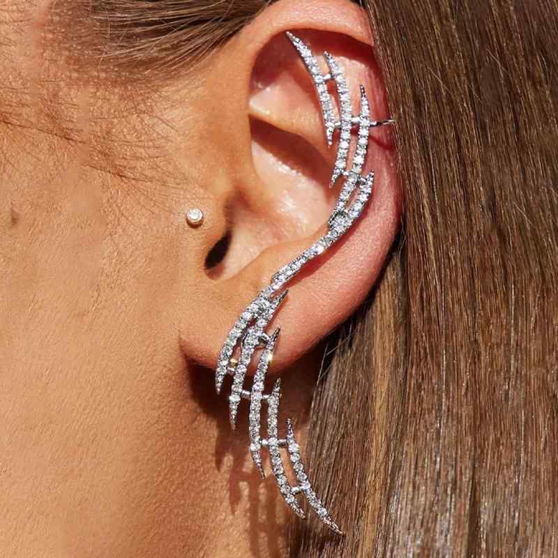 Hawaiian Jewelry - イヤリング レディース ノンホールピアス 耳飾り 幾何学 羽 翼 ラインストーン ビジュー 電気メッキ加工 シルバー ゴールド シンプル 個性的 高級感 春夏 普段使い 結婚式 パーティー 痛くない アクセサリー 華奢 大人 かわいい