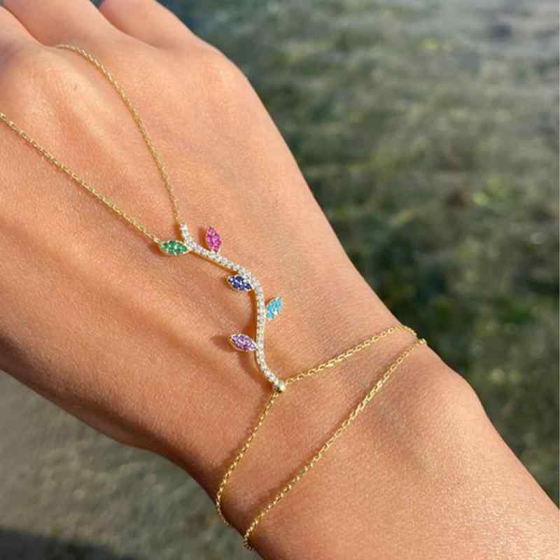 Other - フィンガーブレスレット レディース 腕輪 ラインストーン ジルコニア リーフ 葉 フラワー 花 電気メッキ加工 キラキラ 上品 エレガント 高級感 欧米風 シンプル パーティー 結婚式 普段使い 春夏 シルバー ゴールド